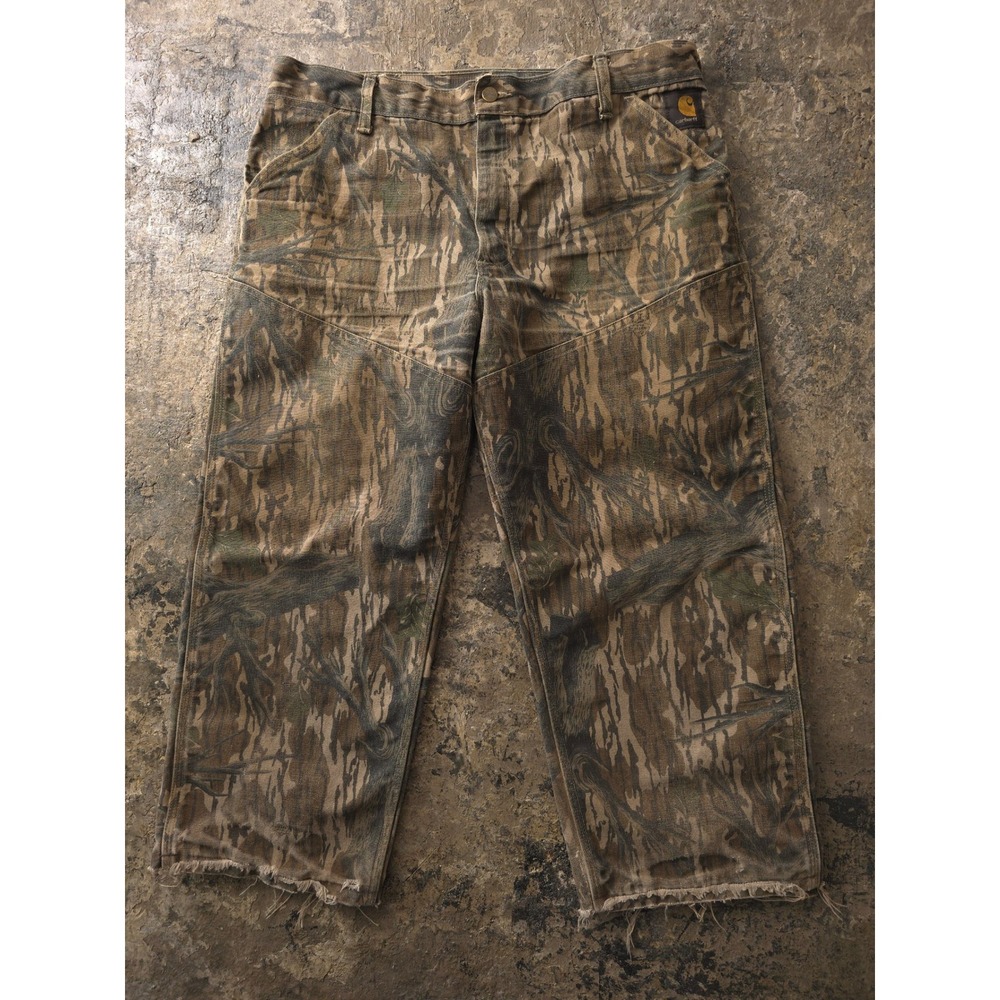 Vintage 90s Carhartt Brown Camo Double Knee Pants 35x24 Mossy Oak Made in USA